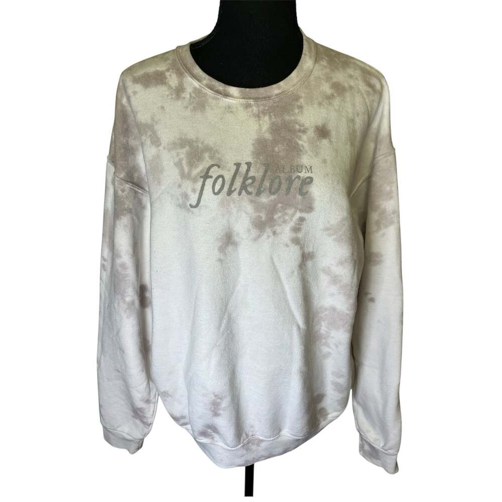 Taylor Swift Folklore Album Tie-Dye Long Sleeve Fleece Crew Neck Sweatshirt Sz L